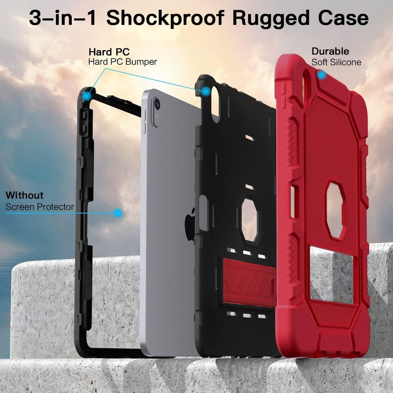 Azzsy Case for iPad (A16) 11th Generation 11 Inch 2025 / iPad 10th Generation 10.9 Inch 2022, [Built-in Pencil Holder] Heavy Duty Shockproof Rugged Protective Case, Red2 - Image 5